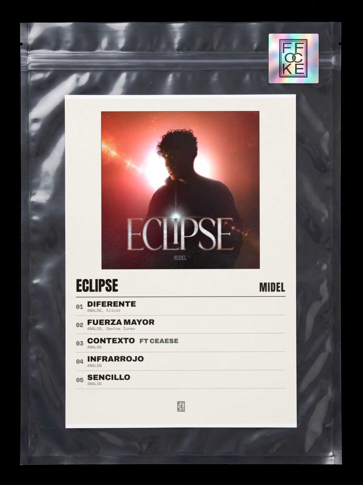 Póster de Eclipse de Midel en una bolsa sellada con sticker FFOCKE