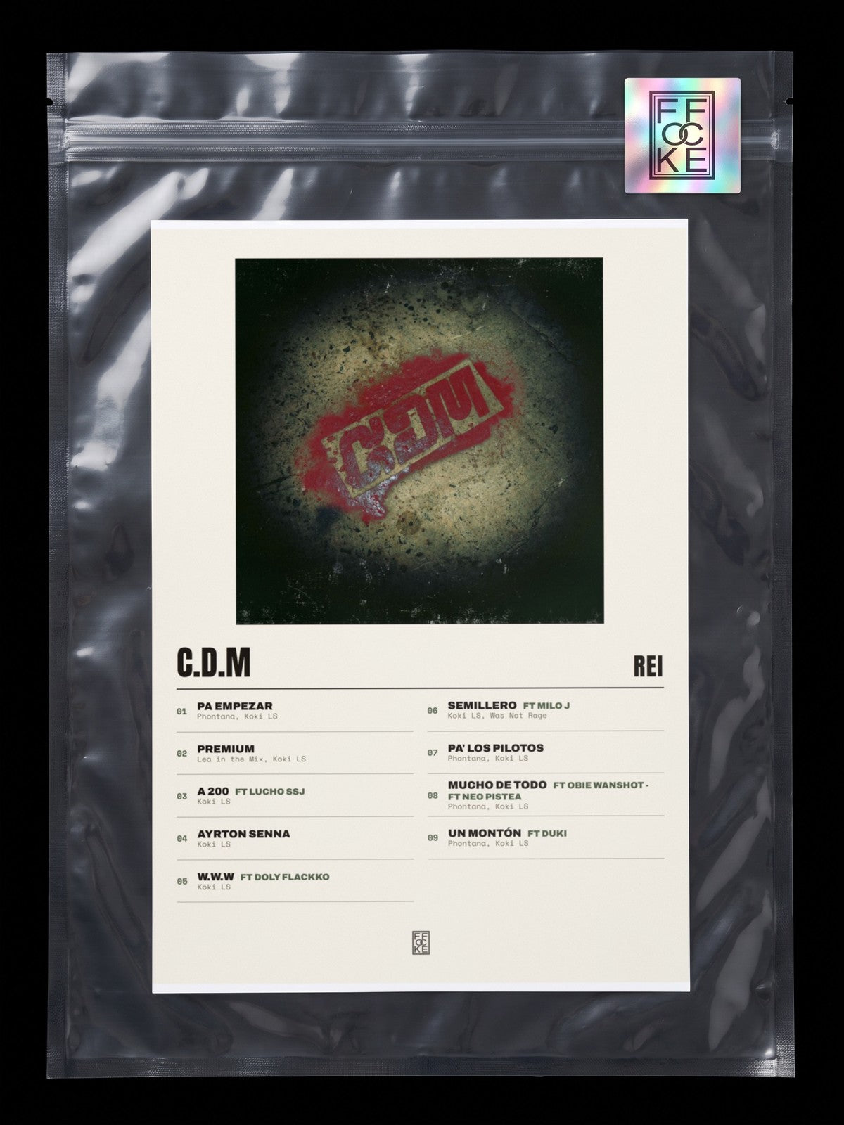 Póster de C.D.M de Rei en una bolsa sellada con sticker FFOCKE