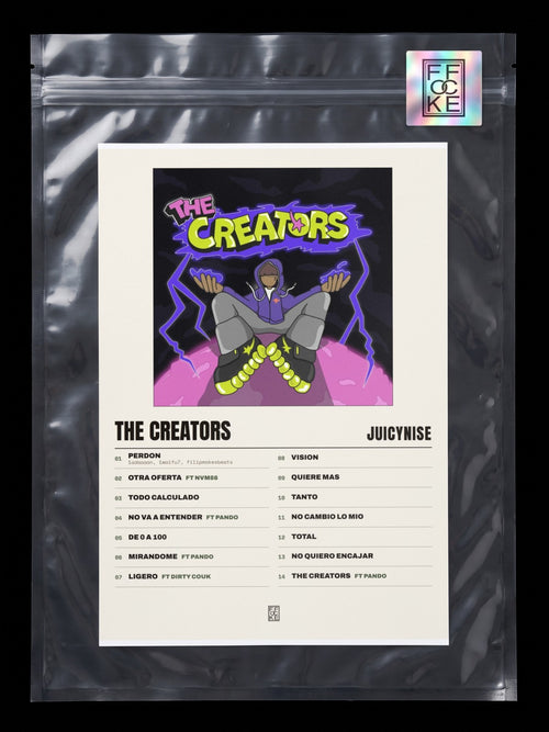 Póster de The Creators de JuicyNise en una bolsa sellada con sticker FFOCKE