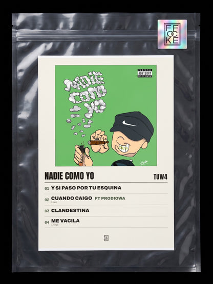 Póster de NADIE COMO YO de tuw4 en una bolsa sellada con sticker FFOCKE