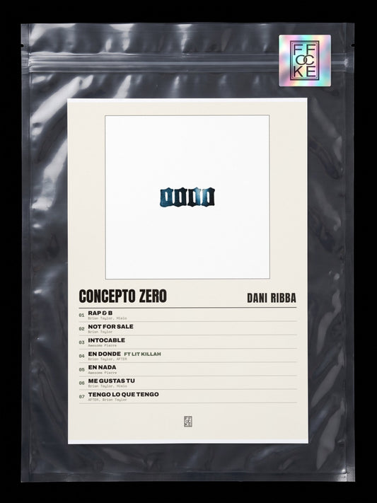 Póster de CONCEPTO ZER0 de Dani Ribba en una bolsa sellada con sticker FFOCKE