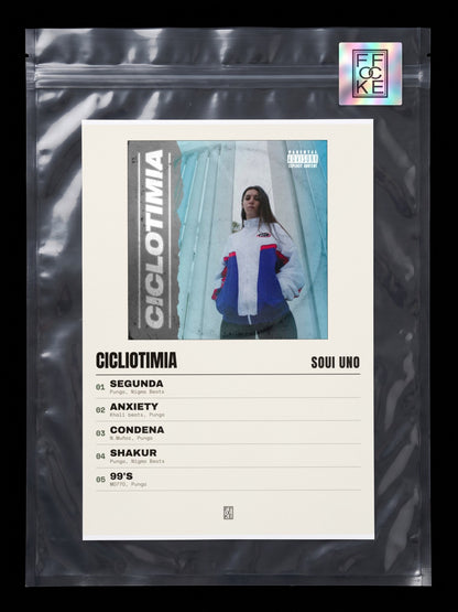 Póster de Cicliotimia de Soui Uno en una bolsa sellada con sticker FFOCKE