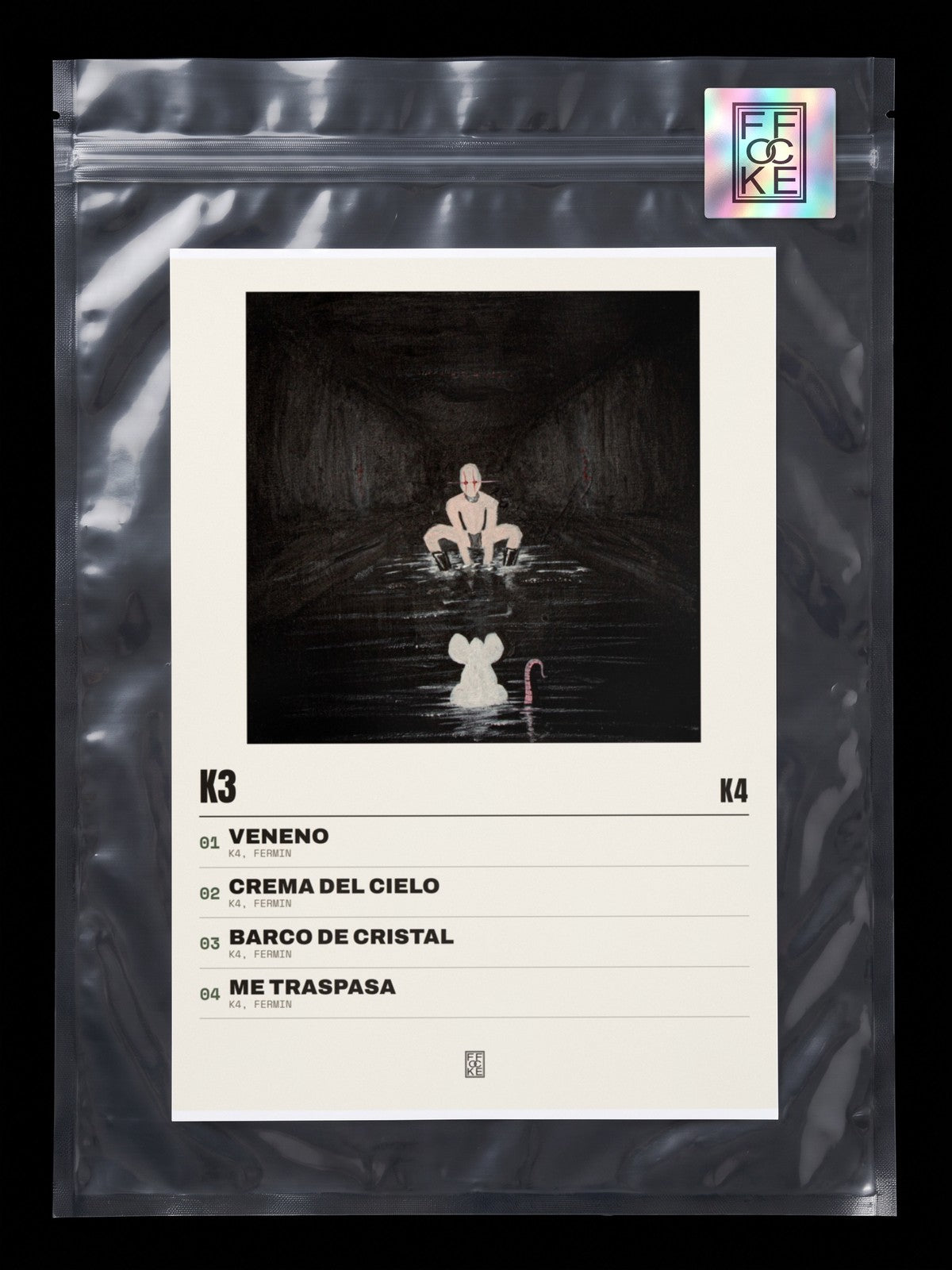 Póster de K3 de K4 en una bolsa sellada con sticker FFOCKE