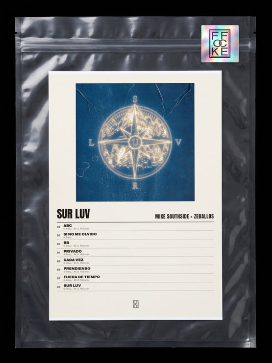Póster de SUR LUV de Mike Southside × Zeballos en una bolsa sellada con sticker FFOCKE