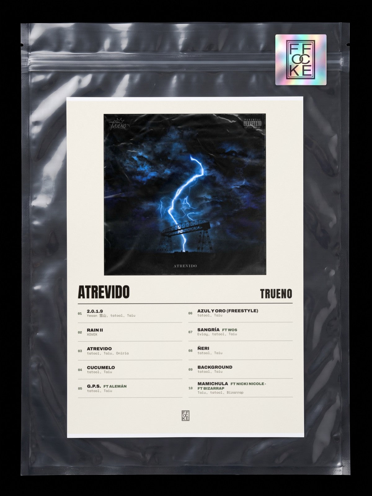 Póster de Atrevido de Trueno en una bolsa sellada con sticker FFOCKE