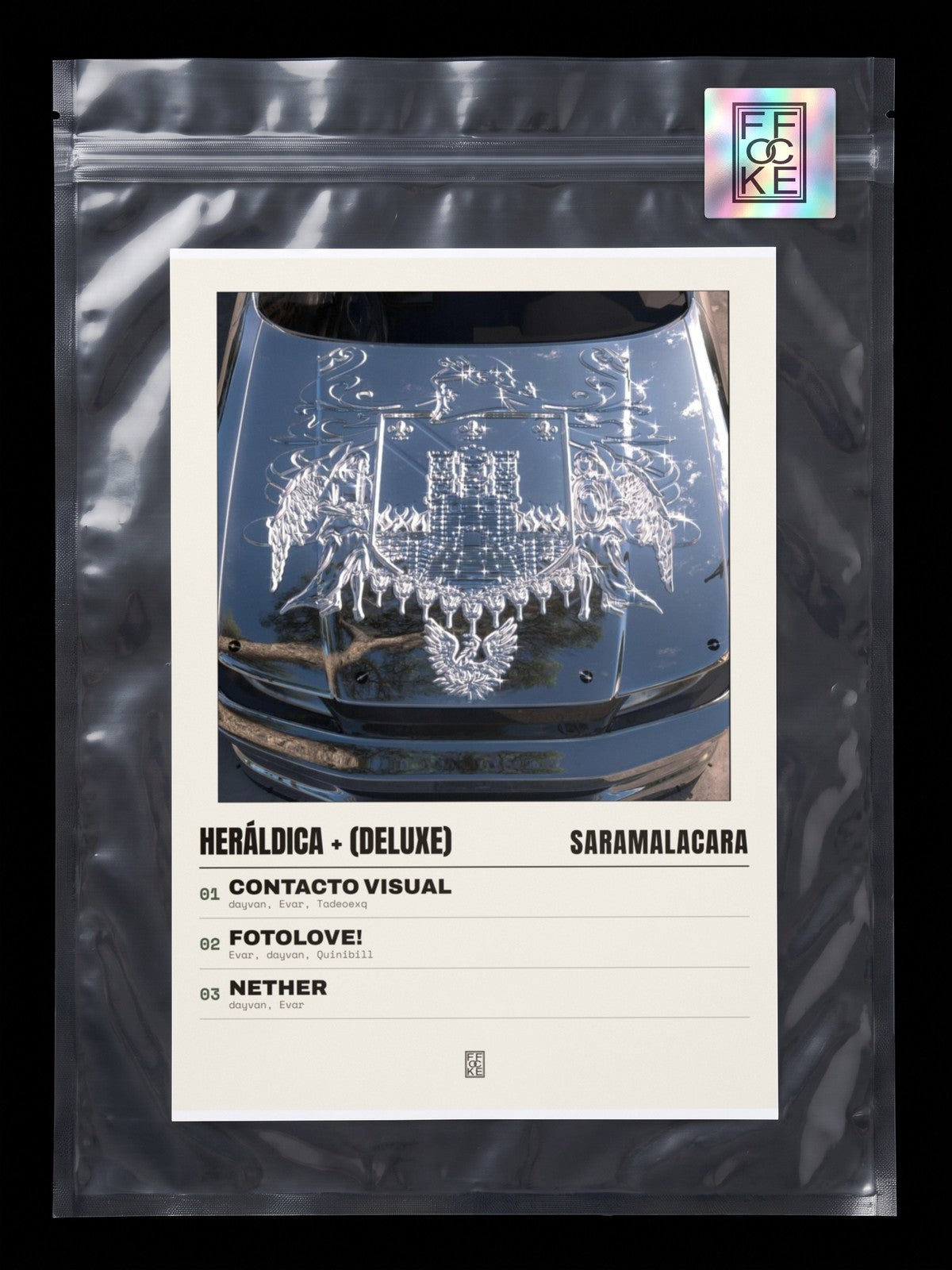 Póster de Heráldica + (Deluxe) de Saramalacara en una bolsa sellada con sticker FFOCKE