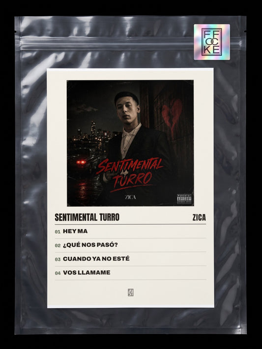 Póster de Sentimental Turro de Zica en una bolsa sellada con sticker FFOCKE
