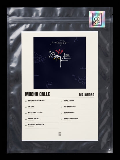 Póster de Mucha Calle de Malandro en una bolsa sellada con sticker FFOCKE