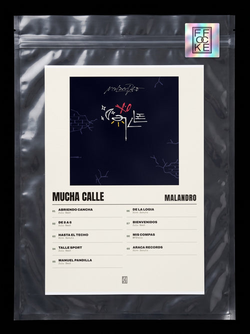 Póster de Mucha Calle de Malandro en una bolsa sellada con sticker FFOCKE