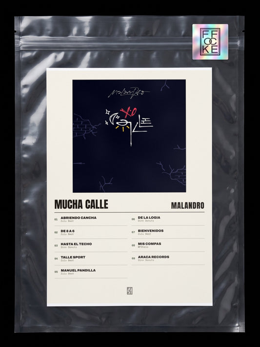 Póster de Mucha Calle de Malandro en una bolsa sellada con sticker FFOCKE