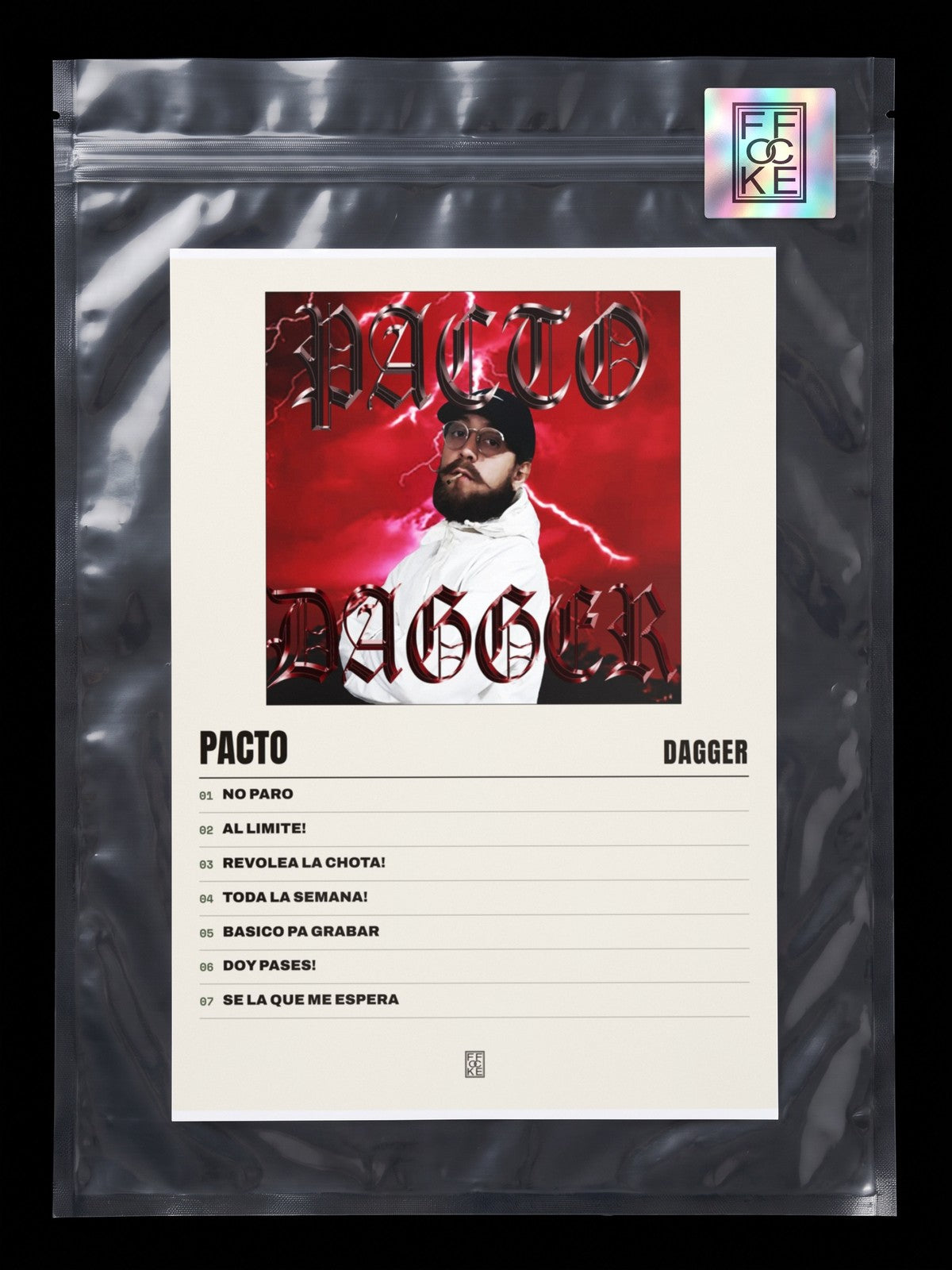 Póster de Pacto de Dagger en una bolsa sellada con sticker FFOCKE