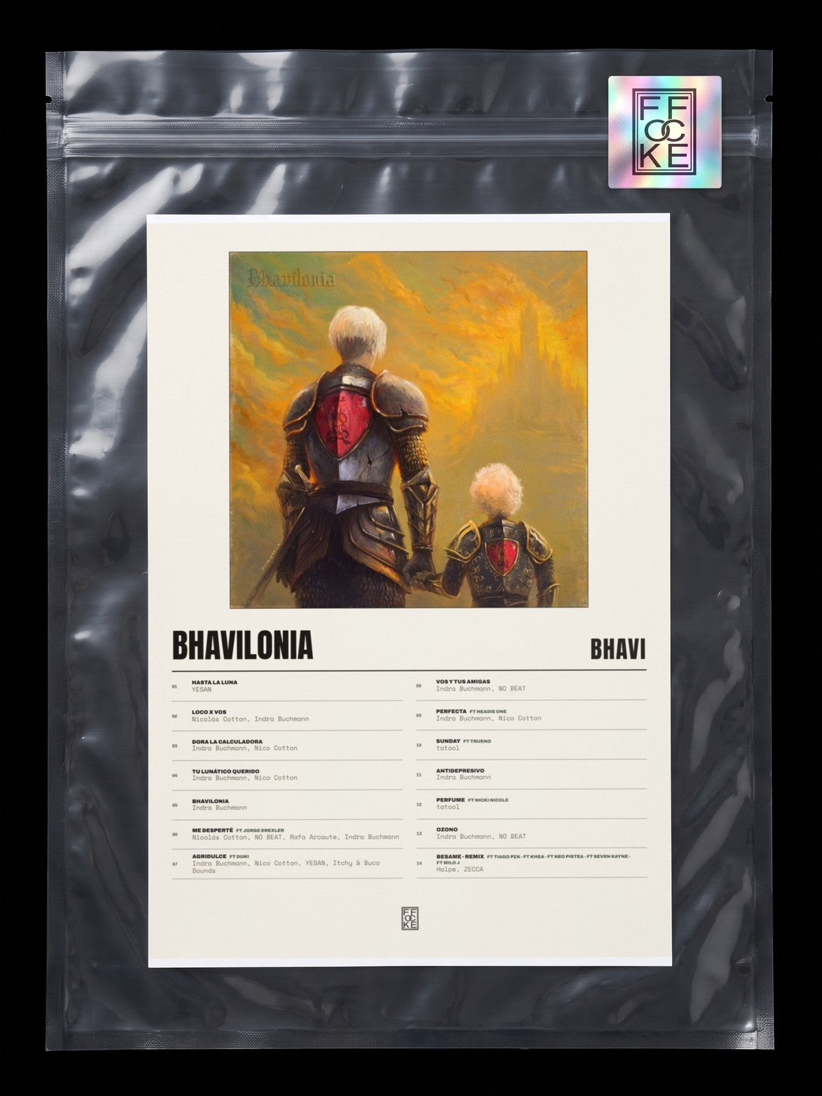 Póster de BHAVILONIA de Bhavi en una bolsa sellada con sticker FFOCKE
