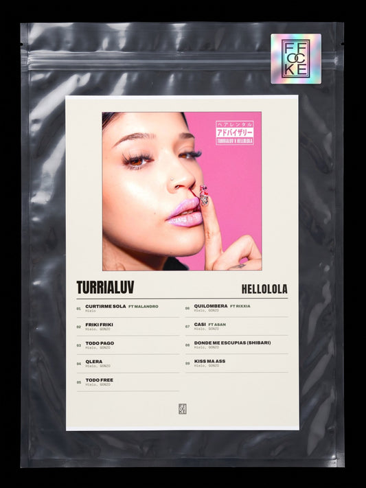 Póster de TURRIALUV de HELLOLOLA en una bolsa sellada con sticker FFOCKE