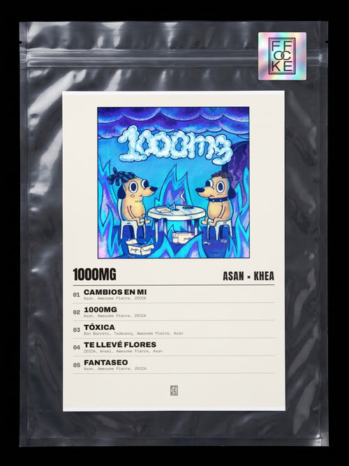 Póster de 1000mg de Asan × KHEA en una bolsa sellada con sticker FFOCKE