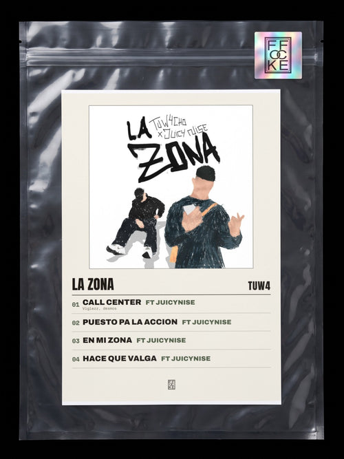 Póster de La zona de tuw4 en una bolsa sellada con sticker FFOCKE