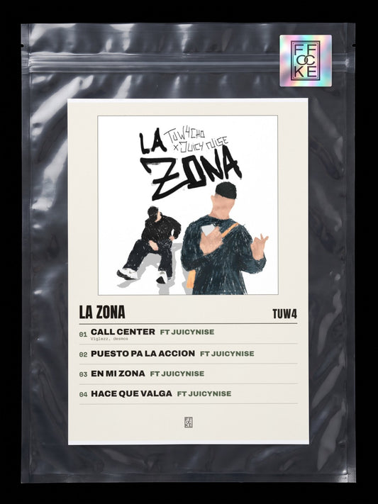 Póster de La zona de tuw4 en una bolsa sellada con sticker FFOCKE