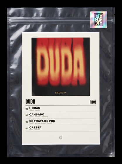 Póster de DUDA de FRO! en una bolsa sellada con sticker FFOCKE