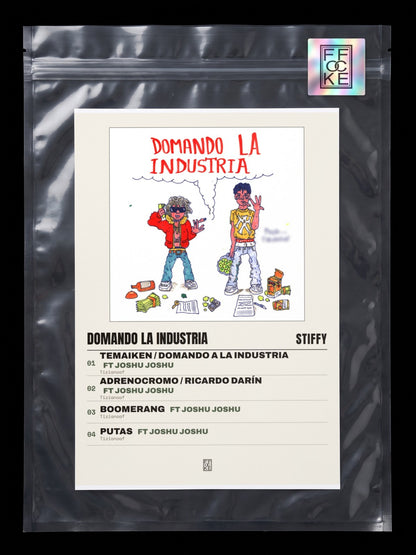 Póster de Domando la Industria de Stiffy en una bolsa sellada con sticker FFOCKE