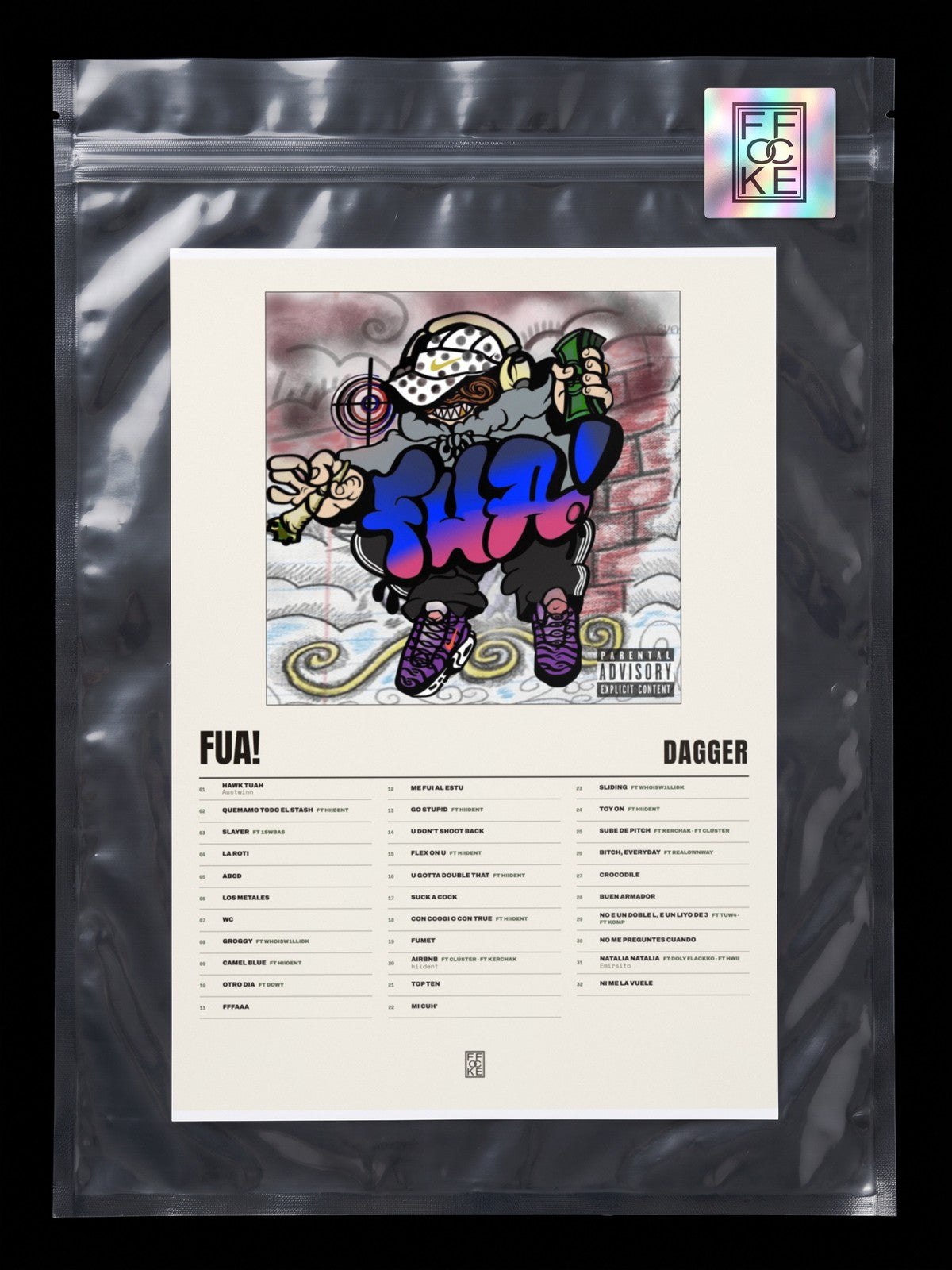 Póster de Fua! de Dagger en una bolsa sellada con sticker FFOCKE