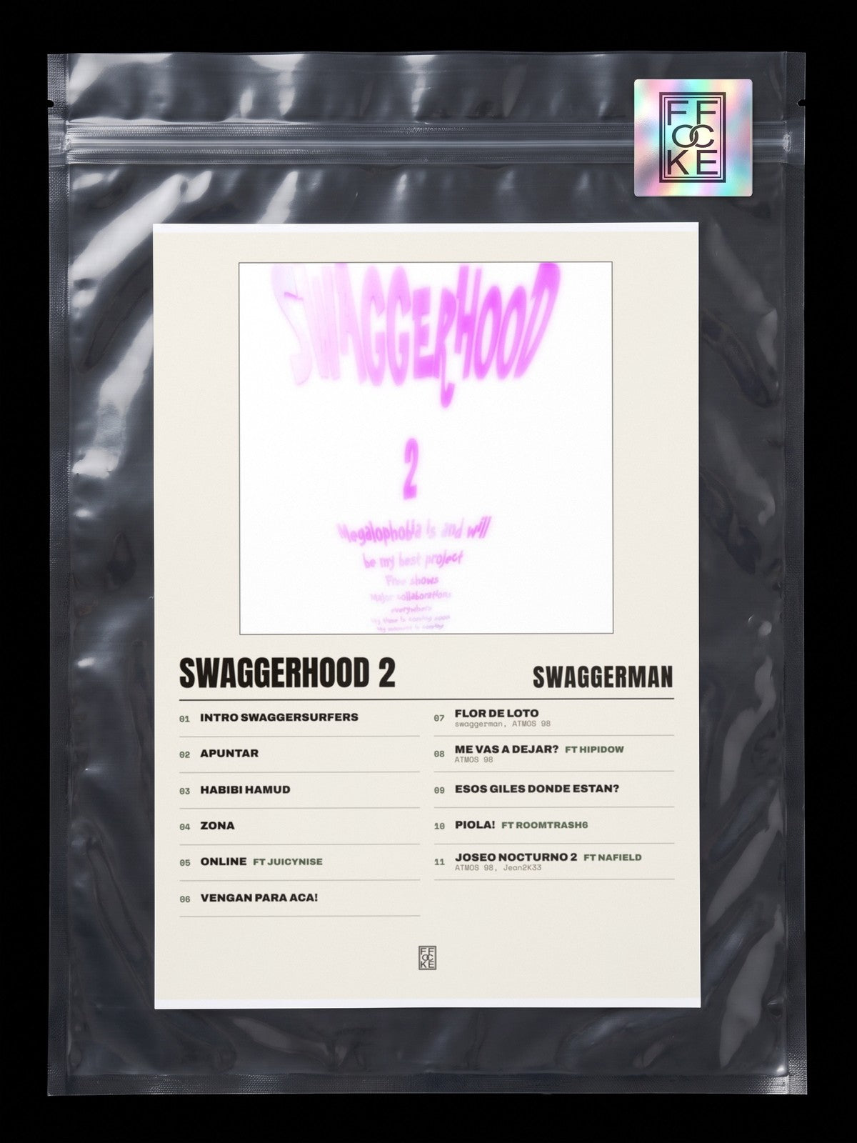 Póster de swaggerhood 2 de swaggerman en una bolsa sellada con sticker FFOCKE