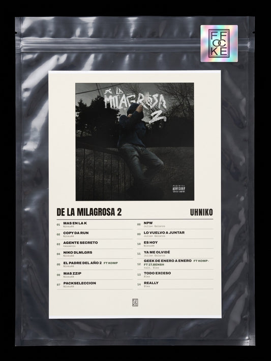 Póster de DE LA MILAGROSA 2 de Uhniko en una bolsa sellada con sticker FFOCKE