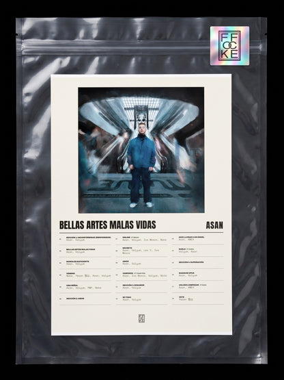 Póster de Bellas Artes Malas Vidas de Asan en una bolsa sellada con sticker FFOCKE