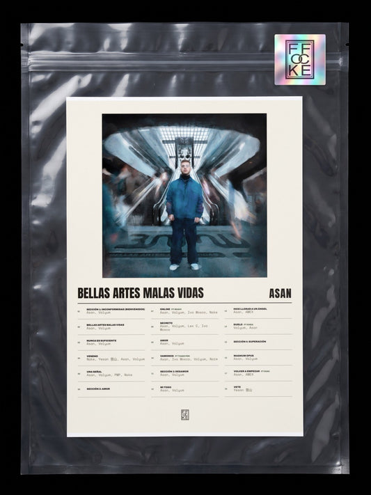 Póster de Bellas Artes Malas Vidas de Asan en una bolsa sellada con sticker FFOCKE