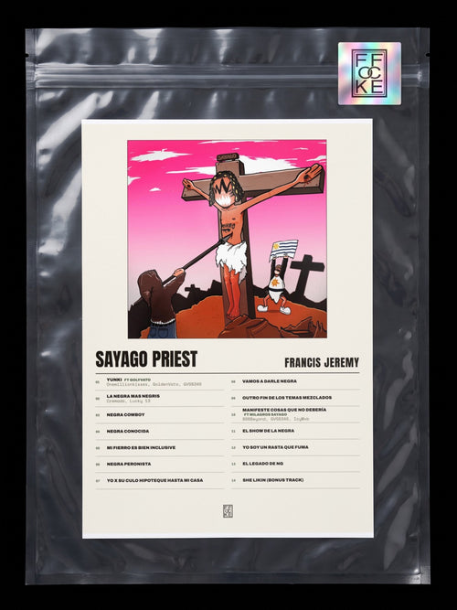 Póster de SAYAGO PRIEST de Francis Jeremy en una bolsa sellada con sticker FFOCKE