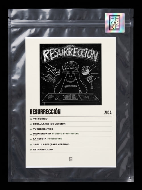 Póster de Resurrección de Zica en una bolsa sellada con sticker FFOCKE