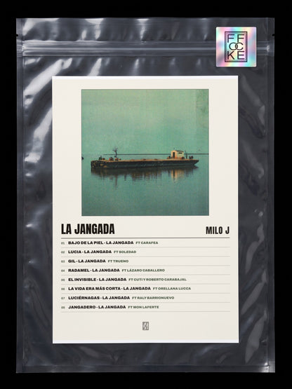 Póster de La Jangada de Milo j en una bolsa sellada con sticker FFOCKE