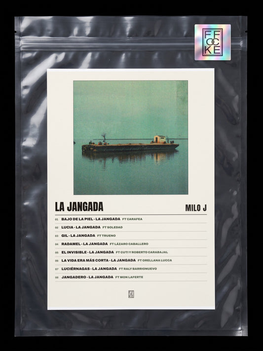 Póster de La Jangada de Milo j en una bolsa sellada con sticker FFOCKE