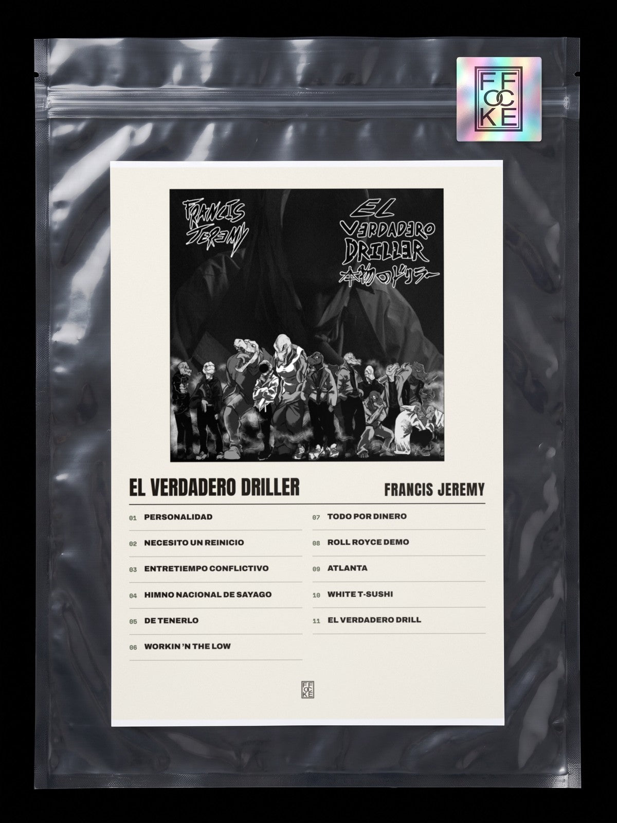 Póster de EL VERDADERO DRILLER de Francis Jeremy en una bolsa sellada con sticker FFOCKE