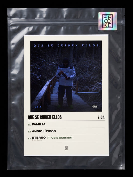 Póster de Que Se Cuiden Ellos de Zica en una bolsa sellada con sticker FFOCKE