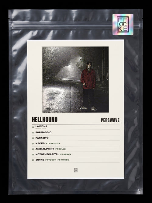 Póster de Hellhound de Perswave en una bolsa sellada con sticker FFOCKE