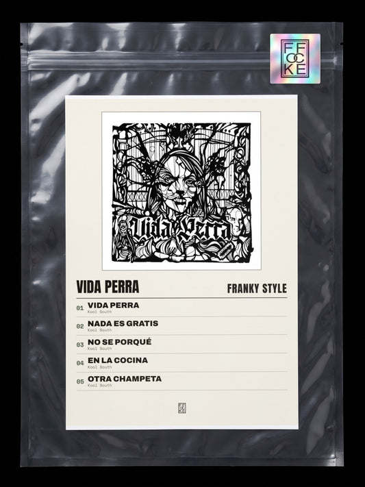 Póster de Vida Perra de Franky Style en una bolsa sellada con sticker FFOCKE