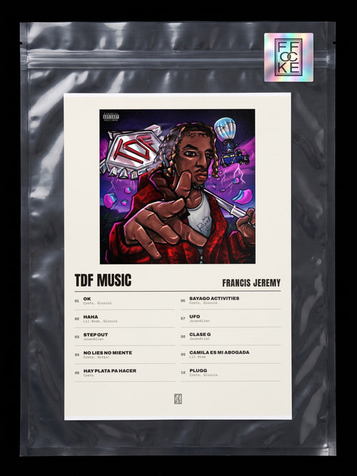 Póster de TDF MUSIC de Francis Jeremy en una bolsa sellada con sticker FFOCKE