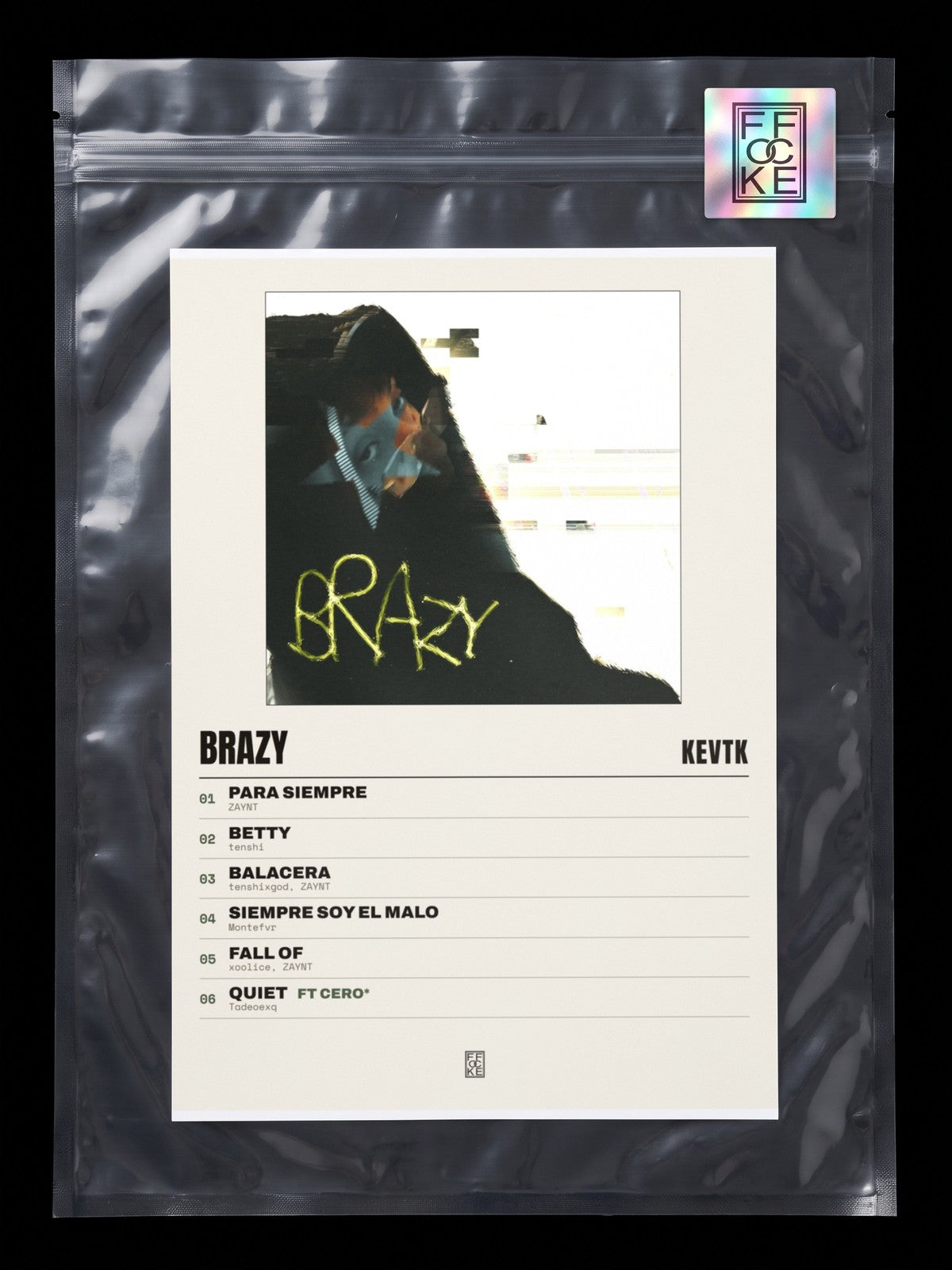 Póster de bRazy de KevTK en una bolsa sellada con sticker FFOCKE