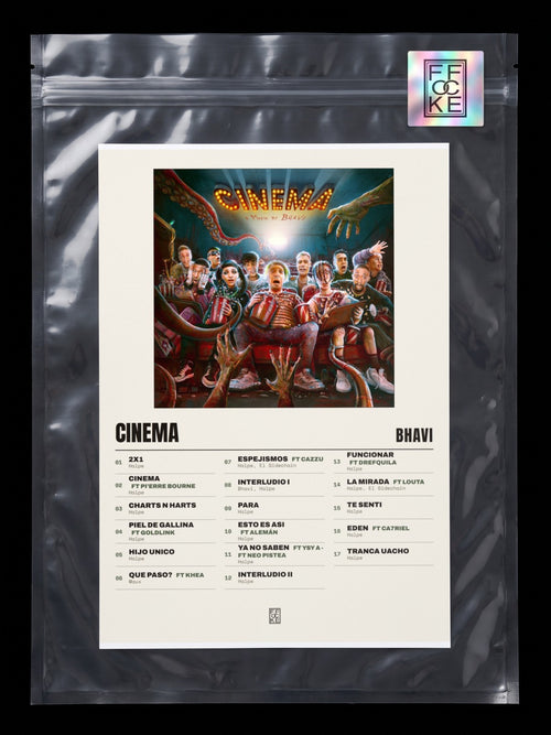 Póster de CINEMA de Bhavi en una bolsa sellada con sticker FFOCKE