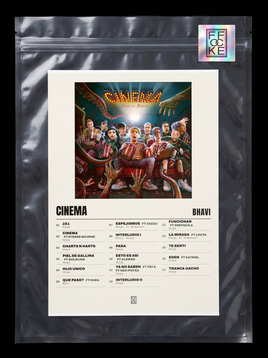 Póster de CINEMA de Bhavi en una bolsa sellada con sticker FFOCKE