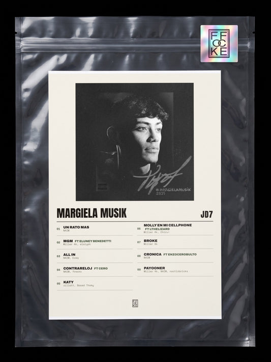 Póster de Margiela Musik de JD7 en una bolsa sellada con sticker FFOCKE