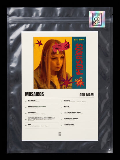 Póster de Mosaicos de ODD MAMI en una bolsa sellada con sticker FFOCKE