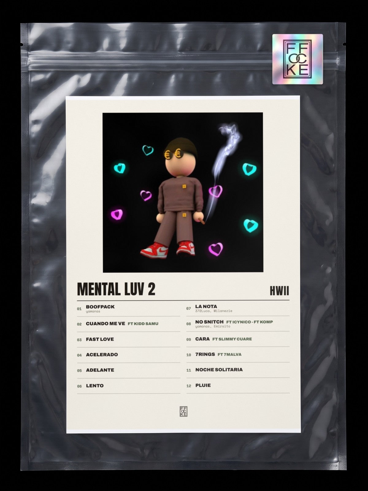 Póster de Mental Luv 2 de Hwii en una bolsa sellada con sticker FFOCKE