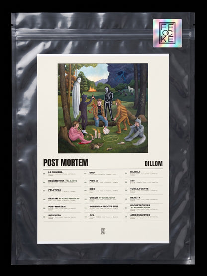 Póster de POST MORTEM de Dillom en una bolsa sellada con sticker FFOCKE
