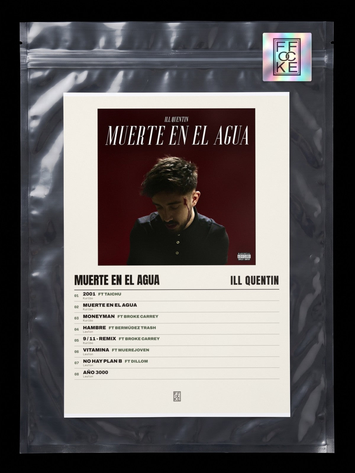 Póster de Muerte en el Agua de ill quentin en una bolsa sellada con sticker FFOCKE