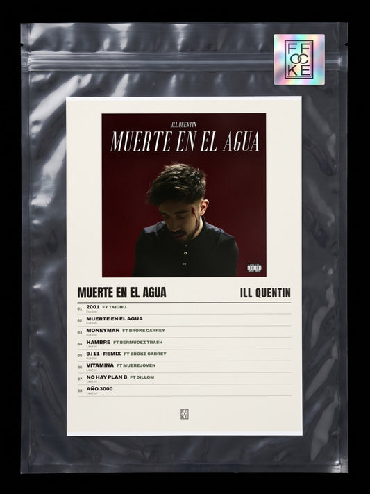 Póster de Muerte en el Agua de ill quentin en una bolsa sellada con sticker FFOCKE