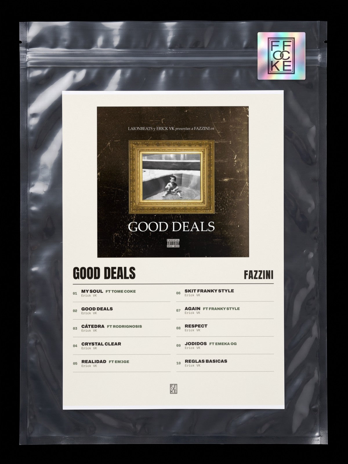 Póster de Good Deals de Fazzini en una bolsa sellada con sticker FFOCKE