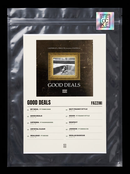 Póster de Good Deals de Fazzini en una bolsa sellada con sticker FFOCKE