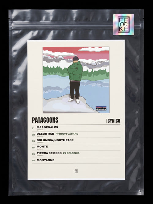 Póster de Patagoons de Icynico en una bolsa sellada con sticker FFOCKE