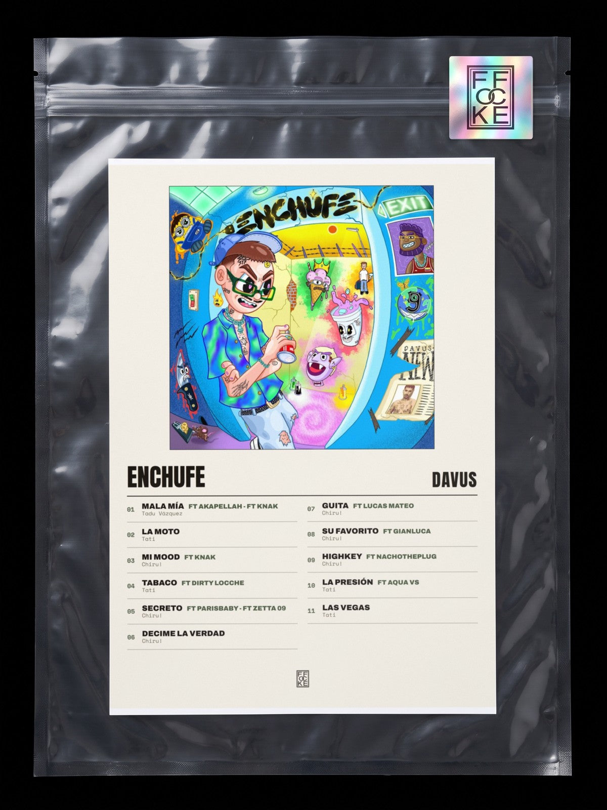 Póster de Enchufe de Davus en una bolsa sellada con sticker FFOCKE