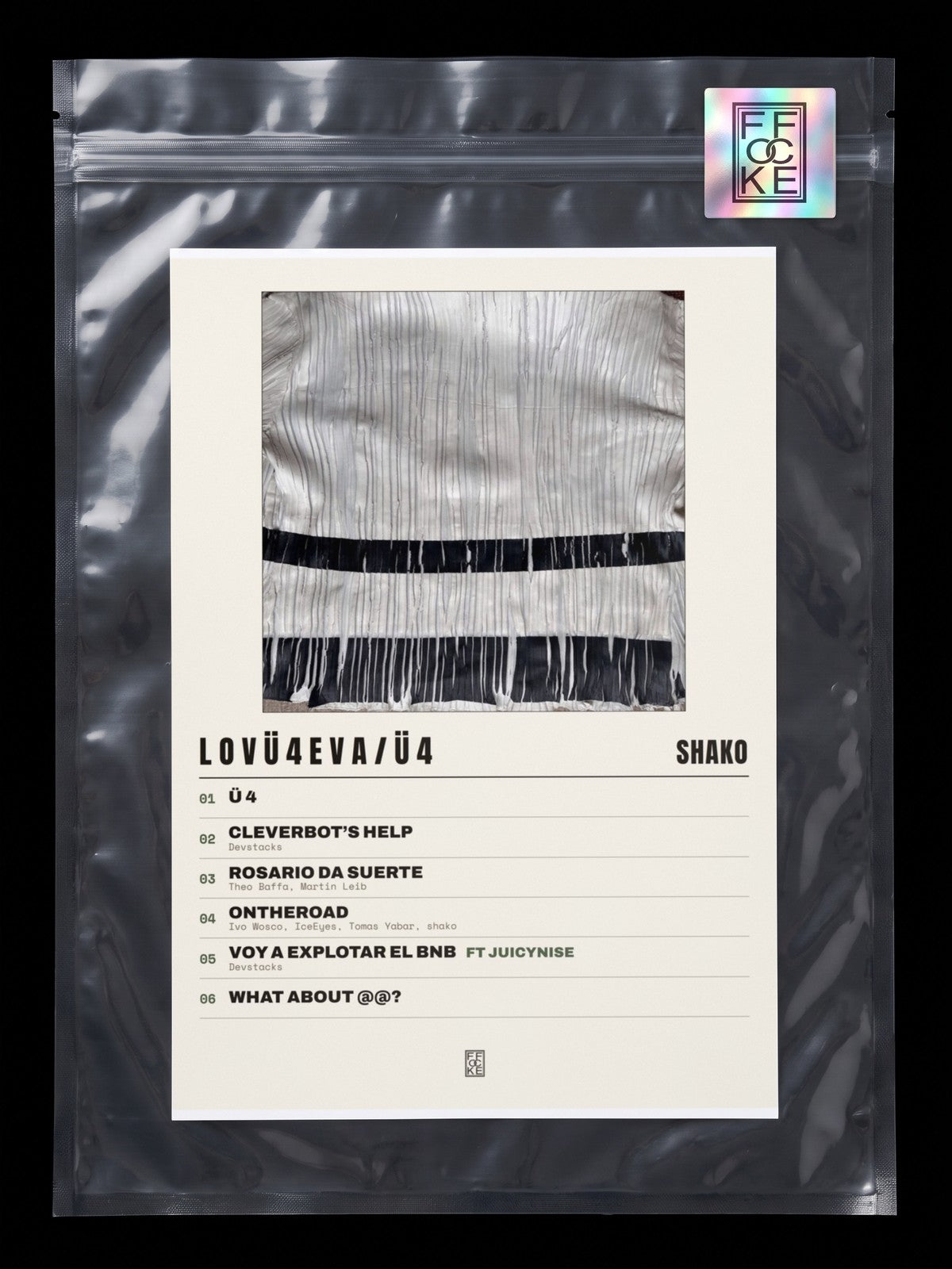 Póster de l o v ü 4 e v a / ü 4 de Shako en una bolsa sellada con sticker FFOCKE